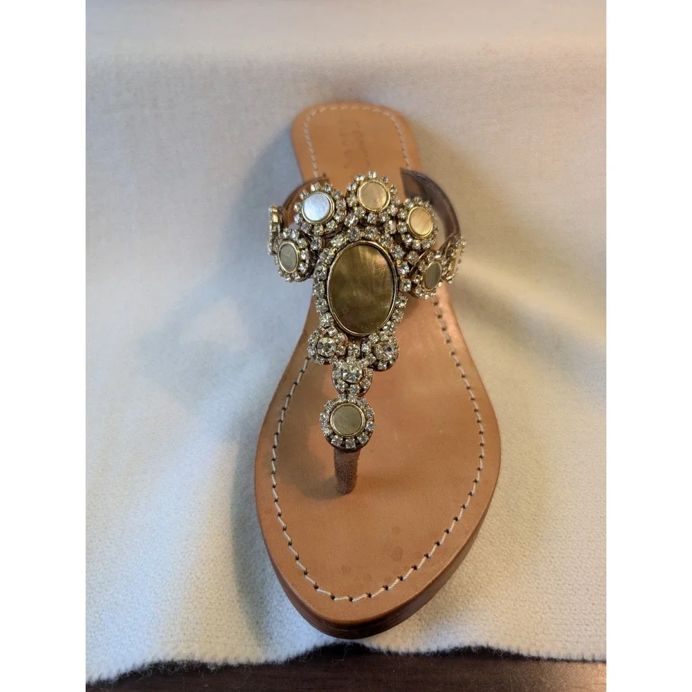 Mystique 'Lagos' SZ 7 Bronze Rhinestone And Mother Of Pearl Embellished Thong...